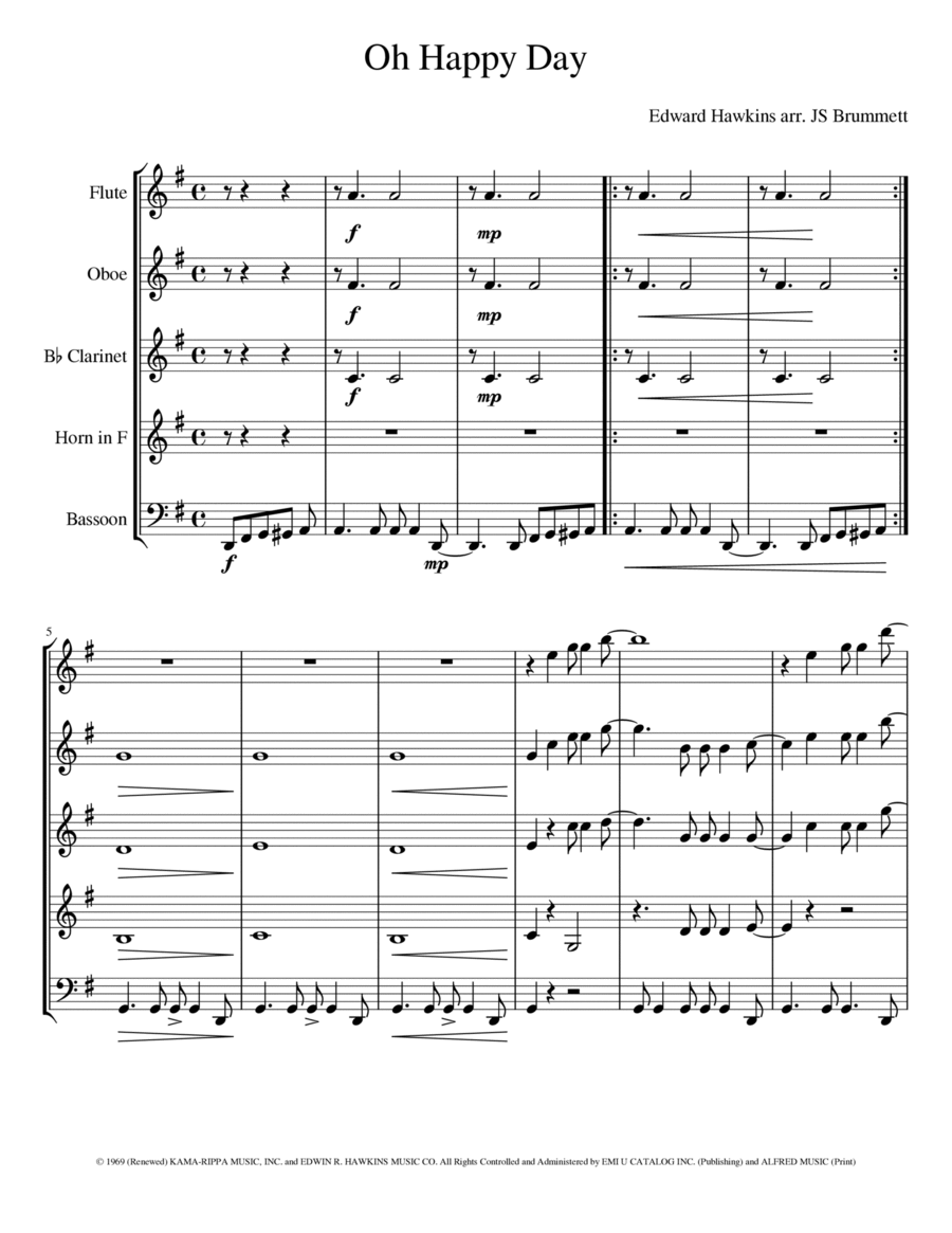 Oh Happy Day Oh Happy Day Woodwind Quintet scores gallery preview page 1