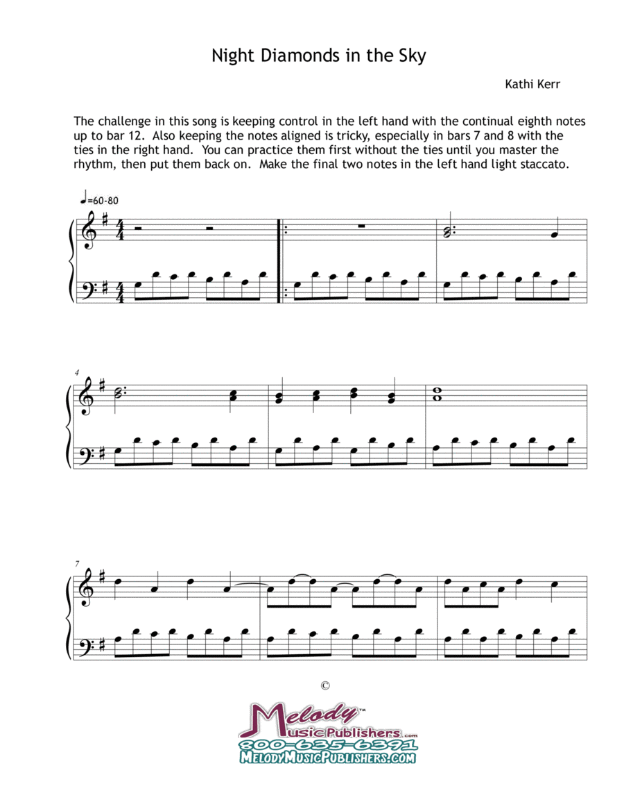 Piano solo late beginner - Night Diamonds in the Sky Easy Piano scores gallery preview page 1