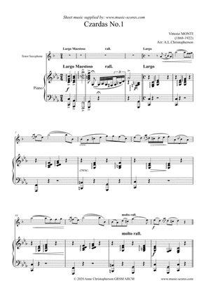 Book cover for Czardas No. 1 - Monti - Tenor Sax and Piano