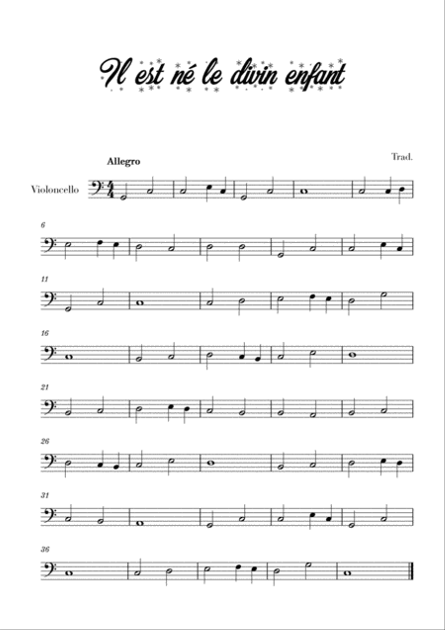 Il est né le divin enfant (for Cello) Cello Solo scores gallery preview page 1