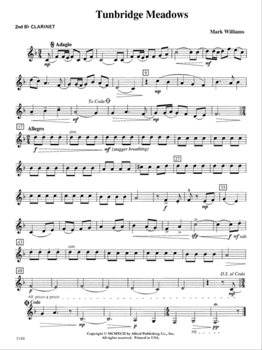 Tunbridge Meadows: 2nd B-flat Clarinet Concert Band scores gallery preview page 1