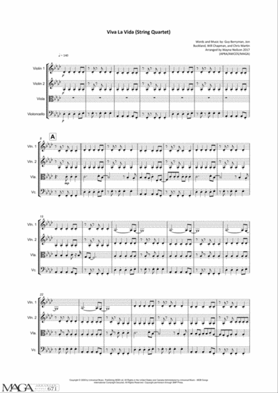 Viva La Vida String Quartet scores gallery preview page 2