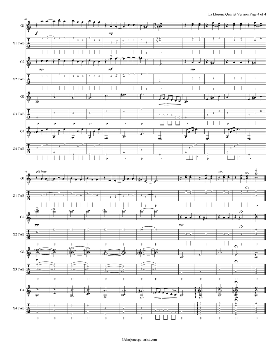 La Llorona for Guitar Quartet Guitar Ensemble scores gallery preview page 5