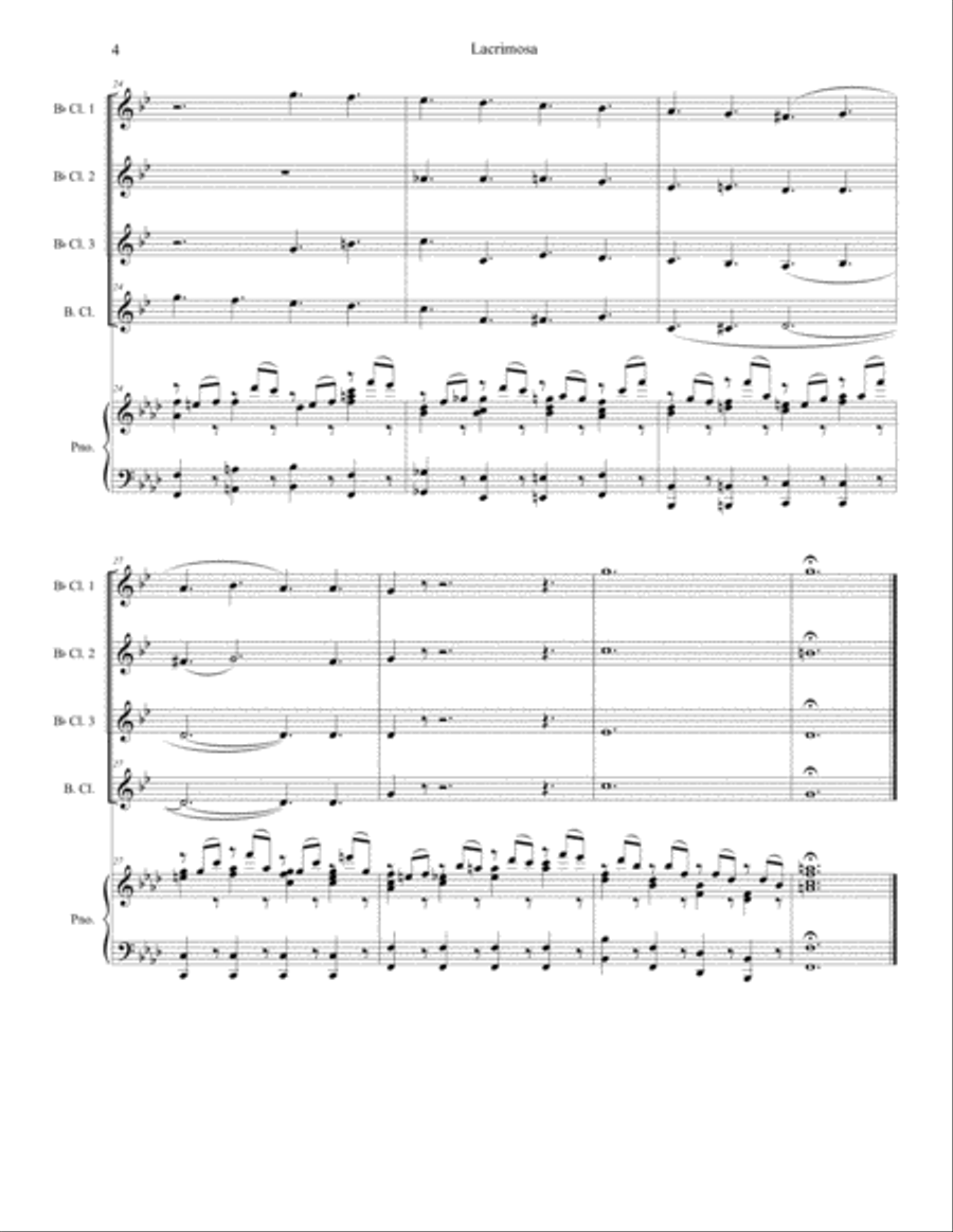 Lacrimosa (Clarinet Choir and Piano) Clarinet Choir scores gallery preview page 5