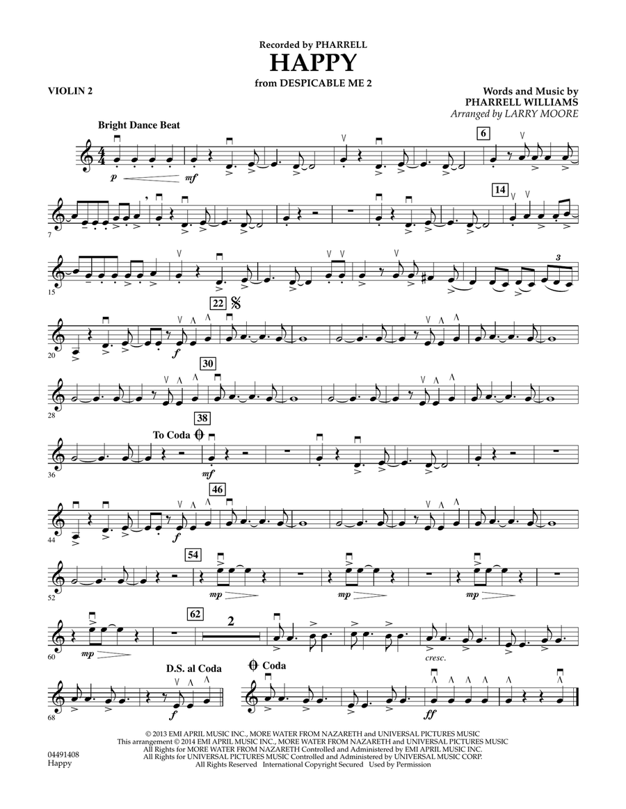 Happy (from Despicable Me 2) - Violin 2 Orchestra scores gallery preview page 1