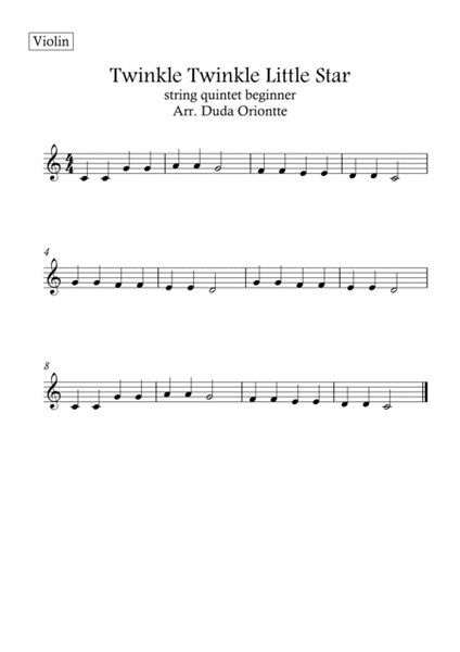 Twinkle Twinkle Little Star (For BEGINNER and kids) (String quintet) image number null
