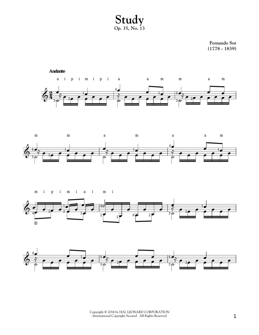Study Op. 35, No. 13 Acoustic Guitar scores gallery preview page 1
