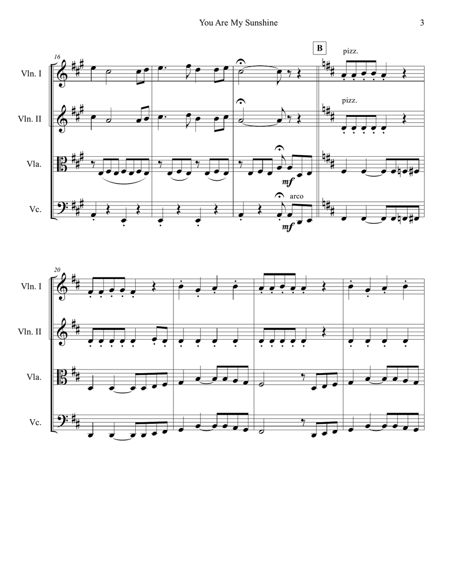 You Are My Sunshine String Quartet scores gallery preview page 3