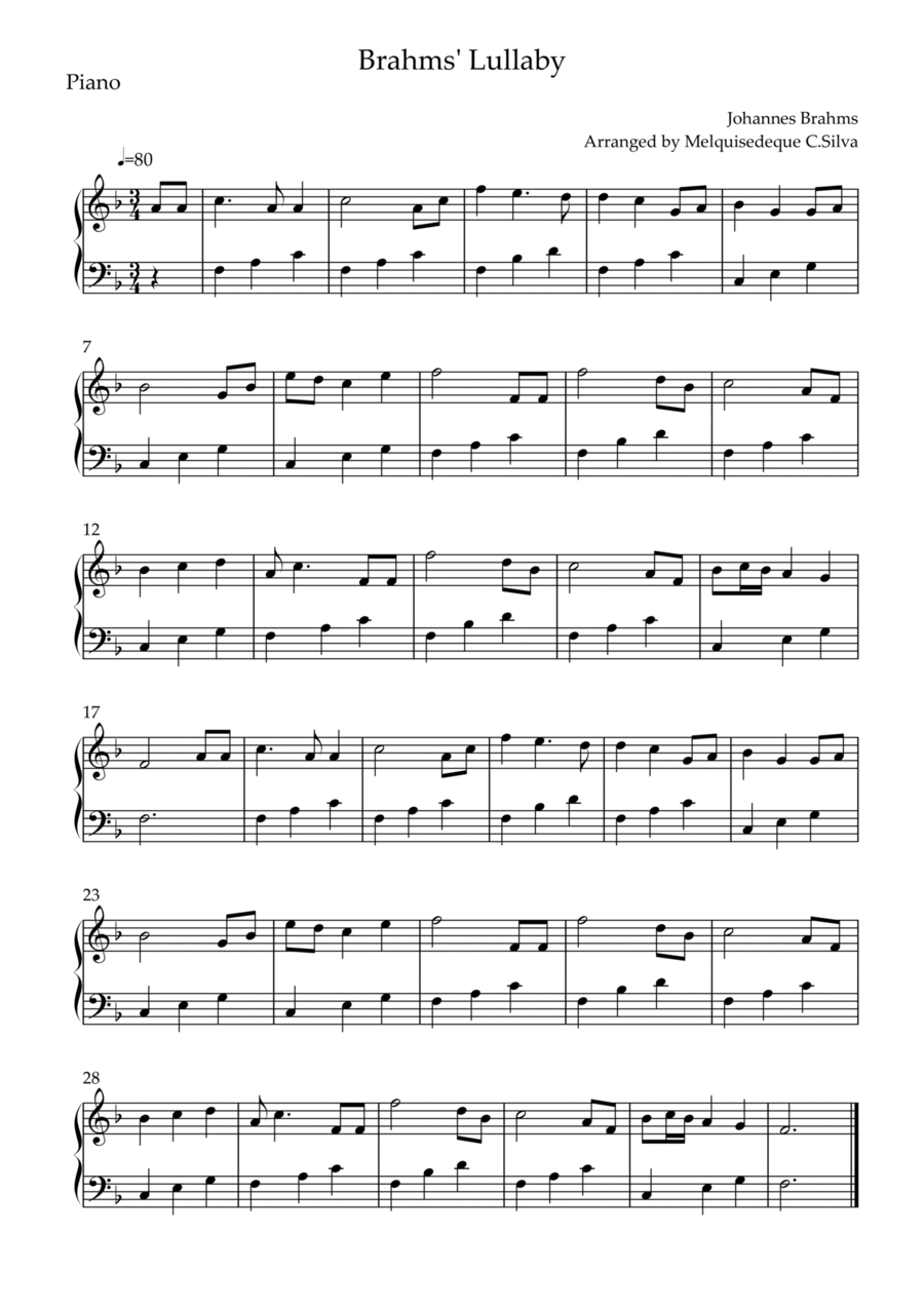 Johannes Brahms - Brahms' Lullaby Piano Solo scores gallery preview page 1