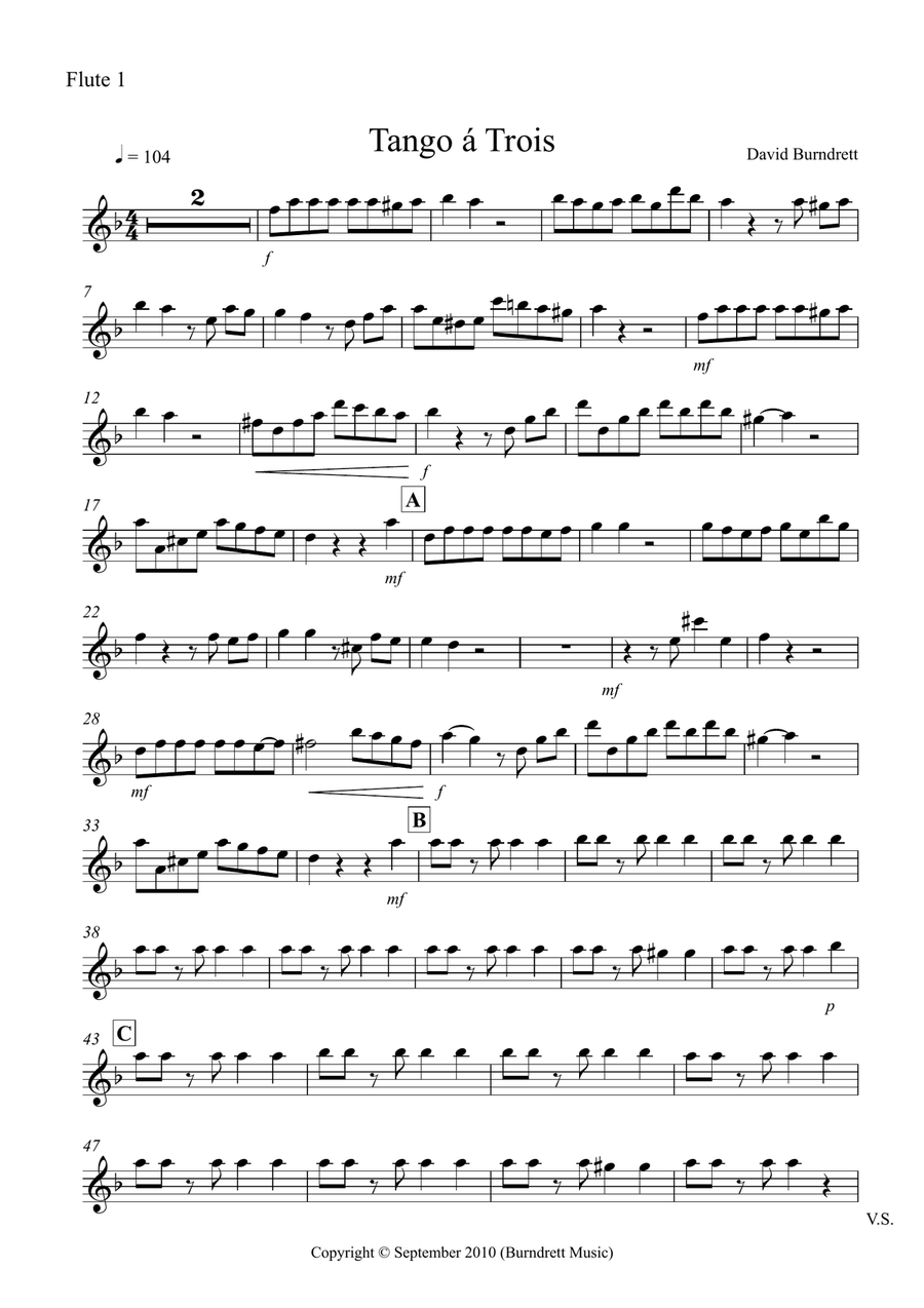 Tango á Trois for Flute Trio Flute Solo scores gallery preview page 4