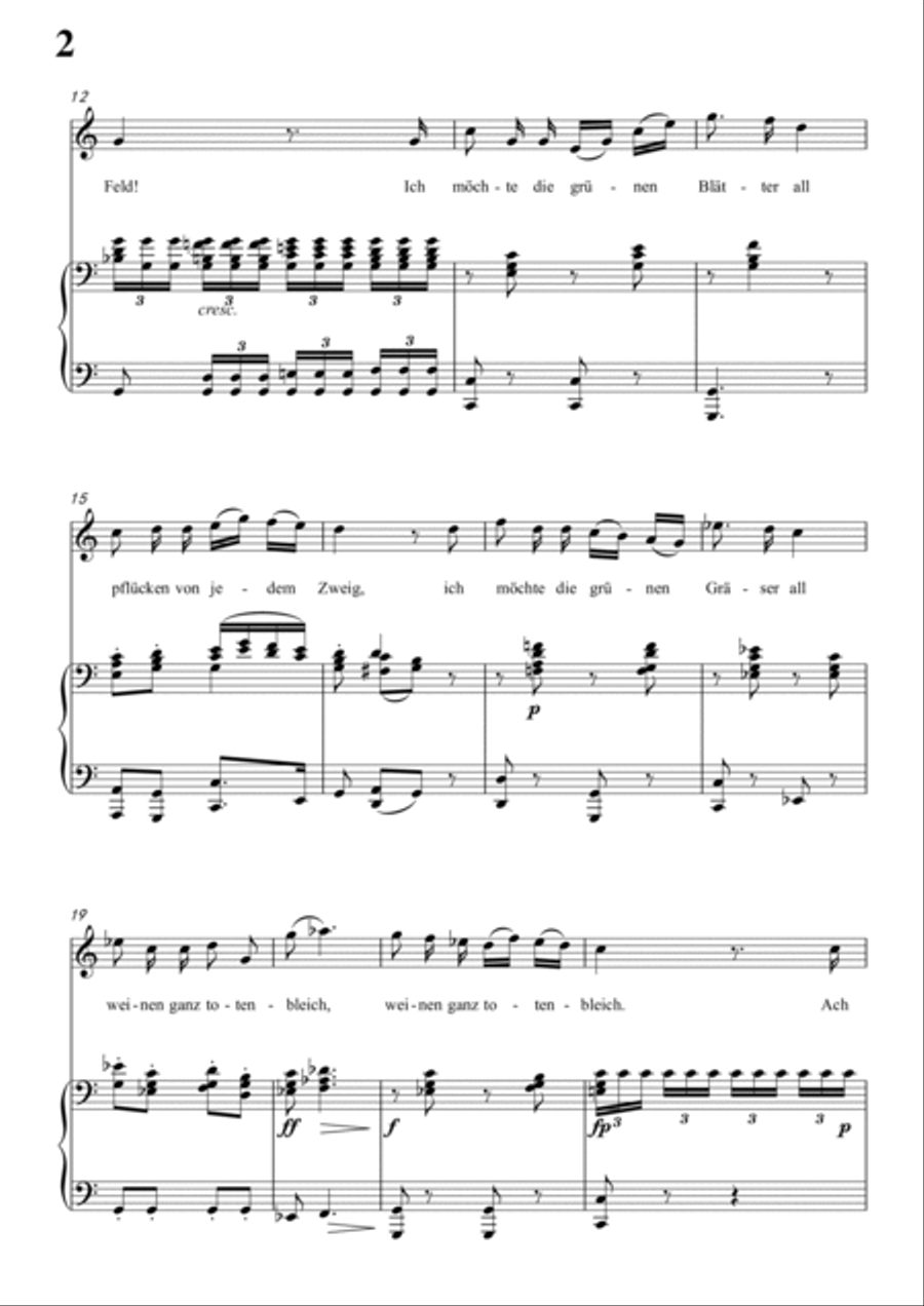 Schubert-Die böse Farbe,from 'Die Schöne Müllerin',Op.25 No.17 in C for Vocal and Piano Voice scores gallery preview page 3