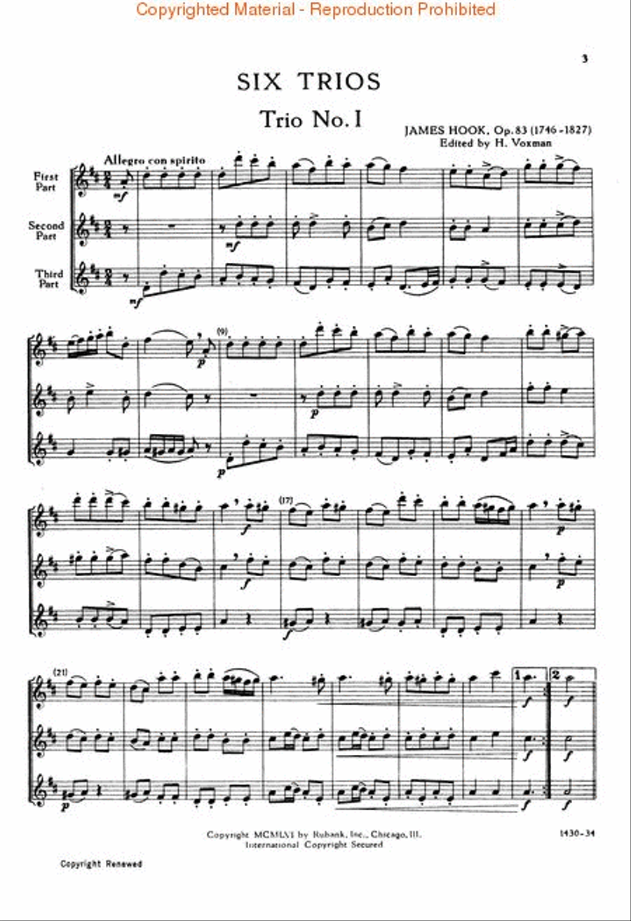 Six Trios for Three Flutes, Op. 83 Clarinet scores gallery preview page 2