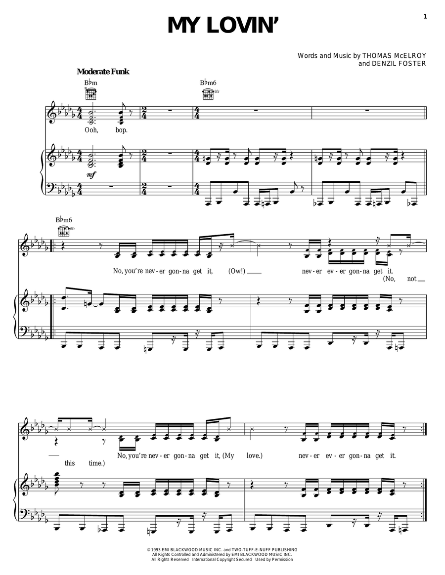 My Lovin' My Lovin' Piano, Vocal, Guitar scores gallery preview page 1