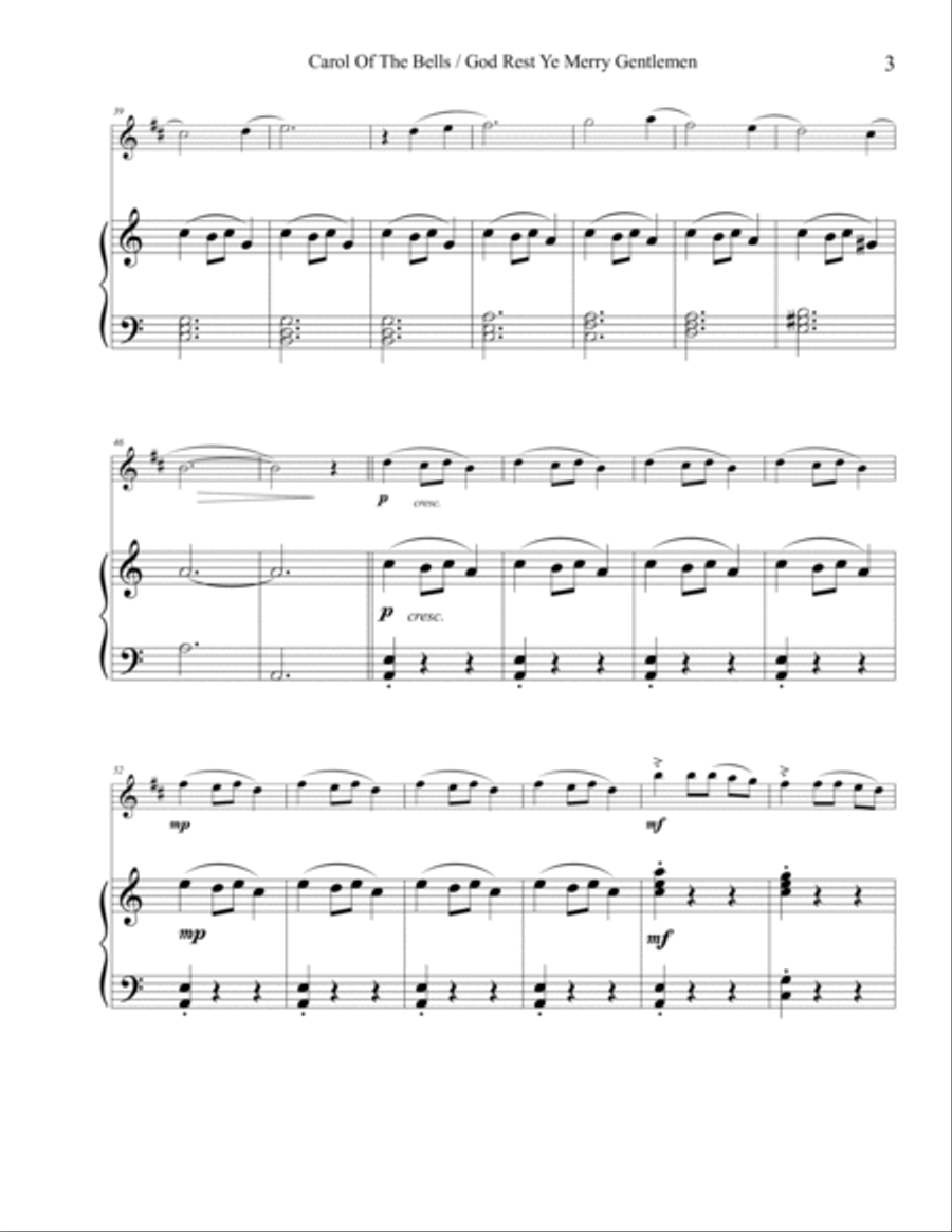 Carol of the Bells / God Rest Ye Merry Gentlemen - Clarinet (Bb, A, and Eb) Clarinet Solo scores gallery preview page 3