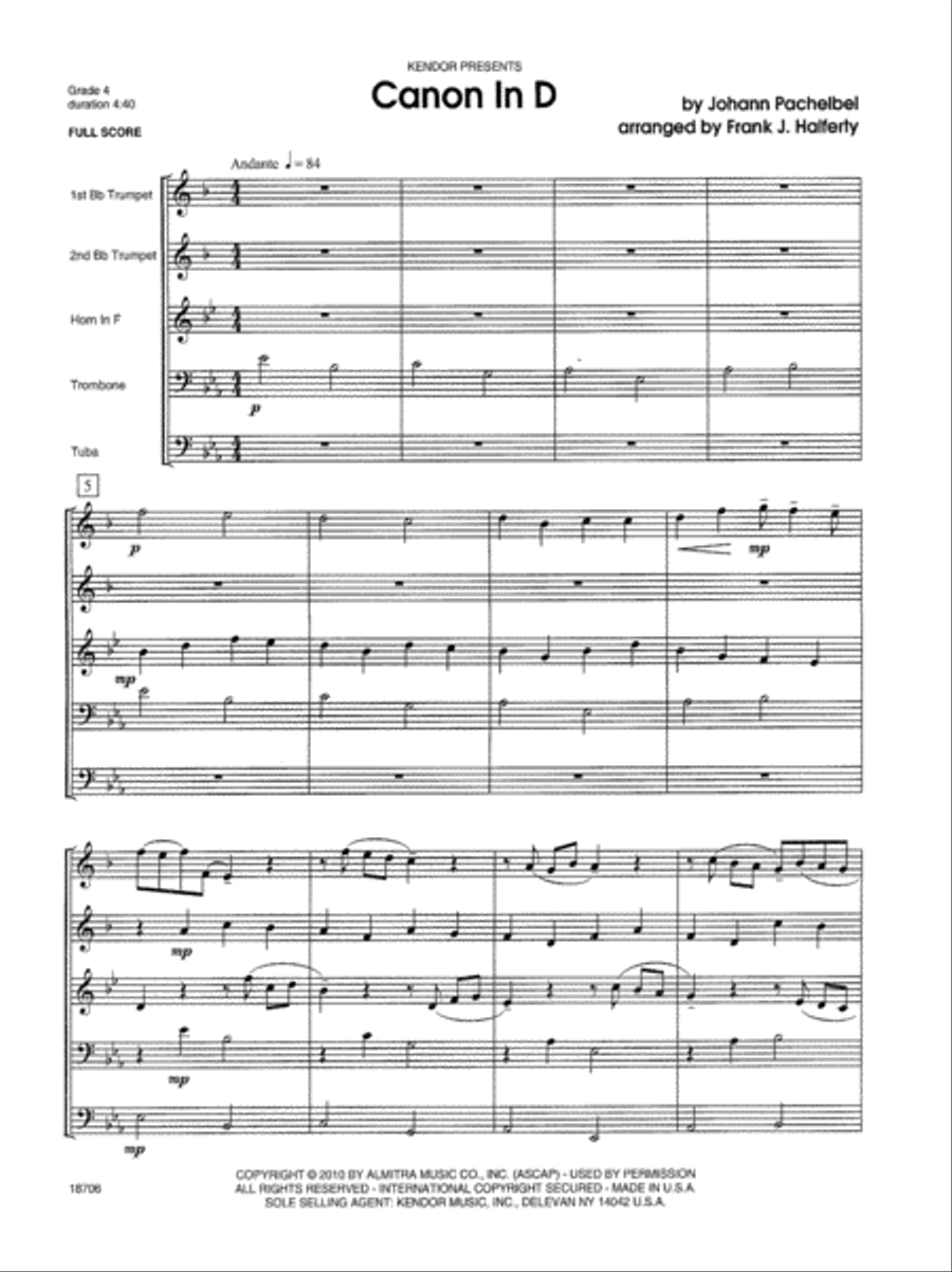 Canon In D Brass Quintet scores gallery preview page 2