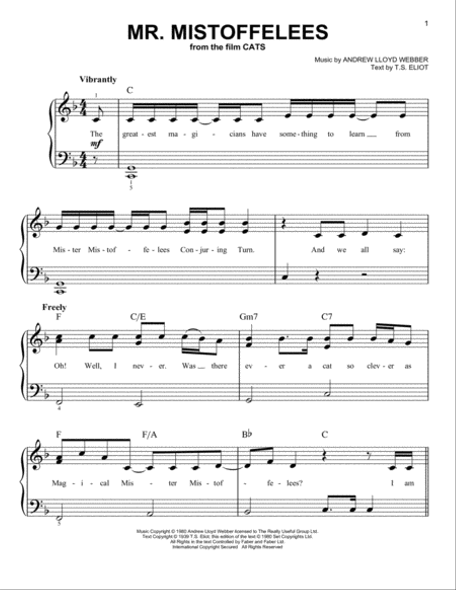 Mr. Mistoffelees (from the Motion Picture Cats) Easy Piano scores gallery preview page 1