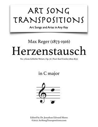 Book cover for REGER: Herzenstausch, Op. 76 no. 5 (transposed to C major)