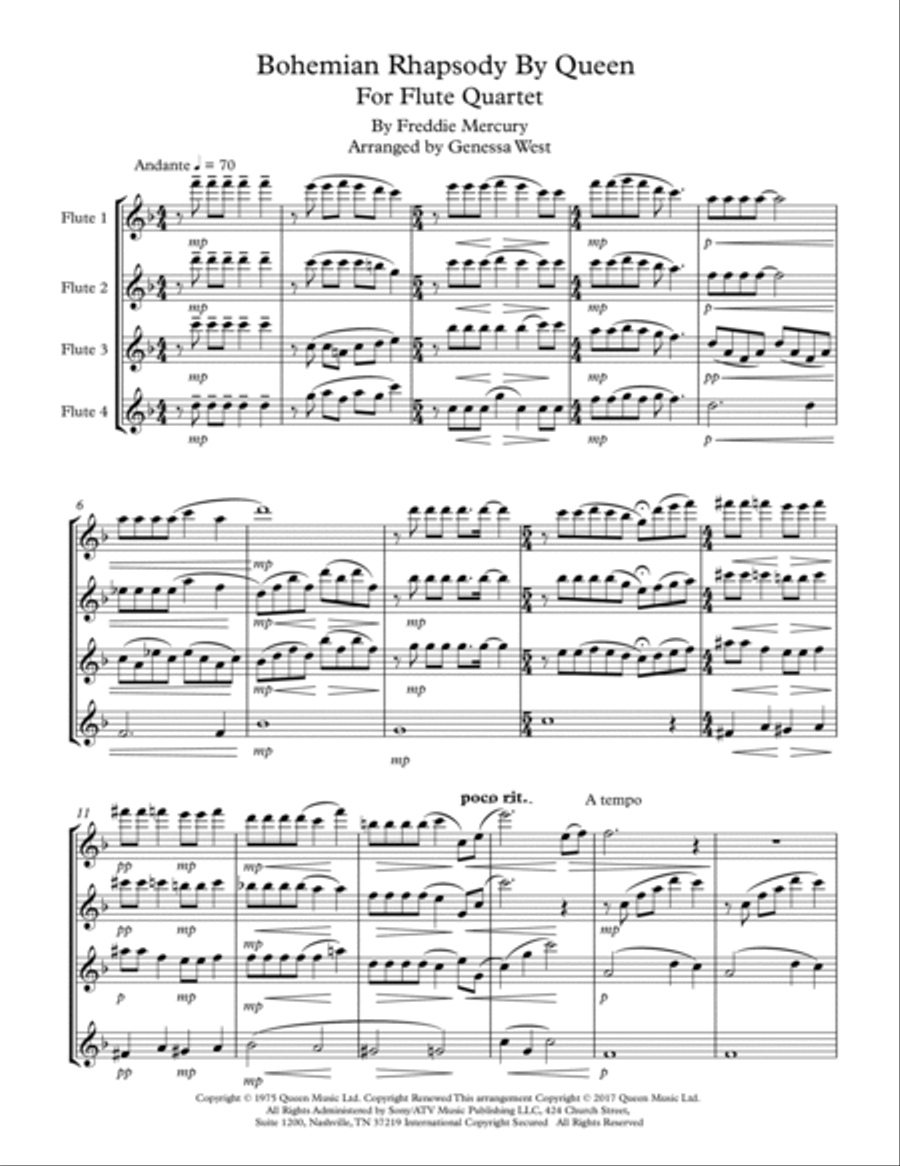 Bohemian Rhapsody Flute Quartet scores gallery preview page 2
