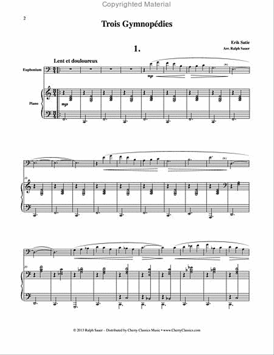 Trois Gymnopédies for Euphonium & Piano Euphonium scores gallery preview page 4