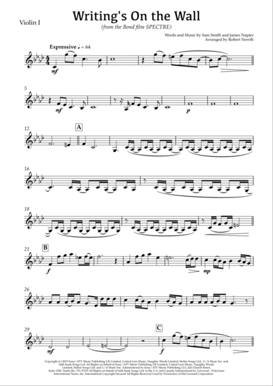 Writing's On The Wall from the film SPECTRE String Quartet scores gallery preview page 6