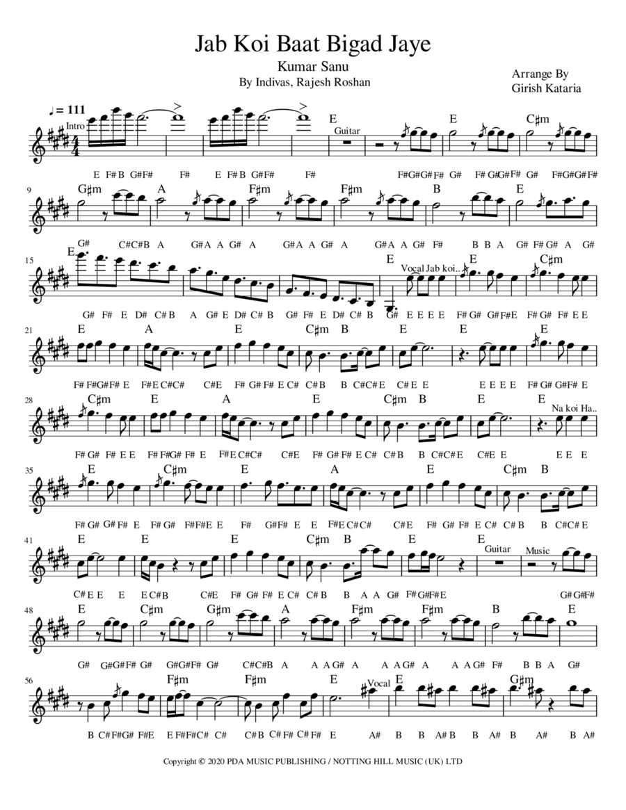 Jab Koi Baat Jab Koi Baat Easy Piano scores gallery preview page 1