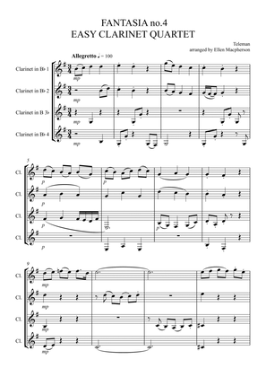 Book cover for Teleman Fantasia for Easy Clarinet Quartet