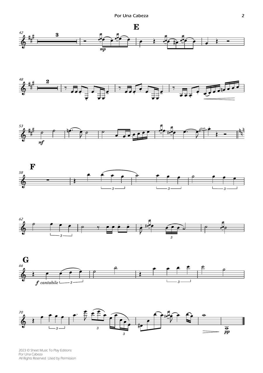 Por Una Cabeza - Bb Clarinet and Piano - Advanced (Individual Parts) B-Flat Clarinet scores gallery preview page 2