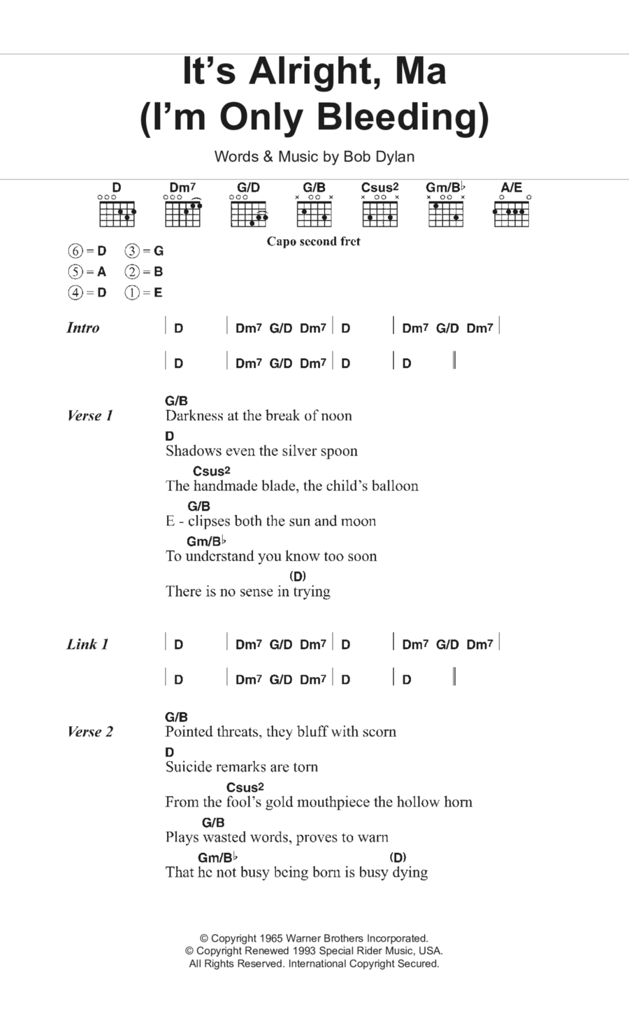 It's Alright Ma (I'm Only Bleeding) Acoustic Guitar scores gallery preview page 1