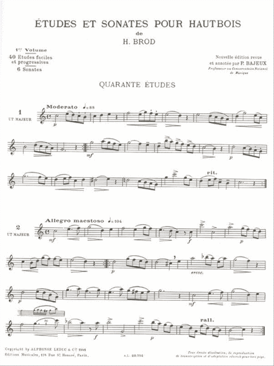 Henri Brod - Etudes Et Sonates Pour Hautbois, Vol. 1 Oboe Solo scores gallery preview page 2