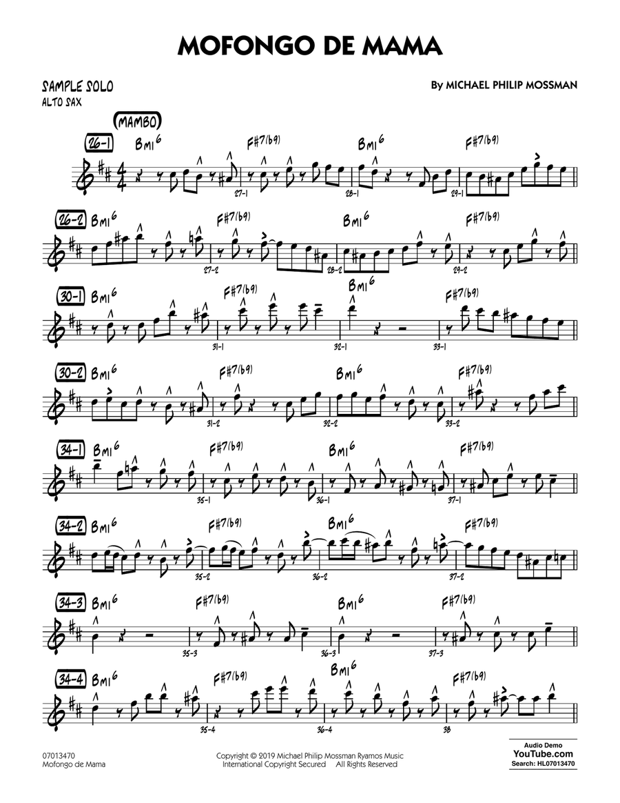 Mofongo De Mama - Sample Solo - Alto Sax Jazz Ensemble scores gallery preview page 1
