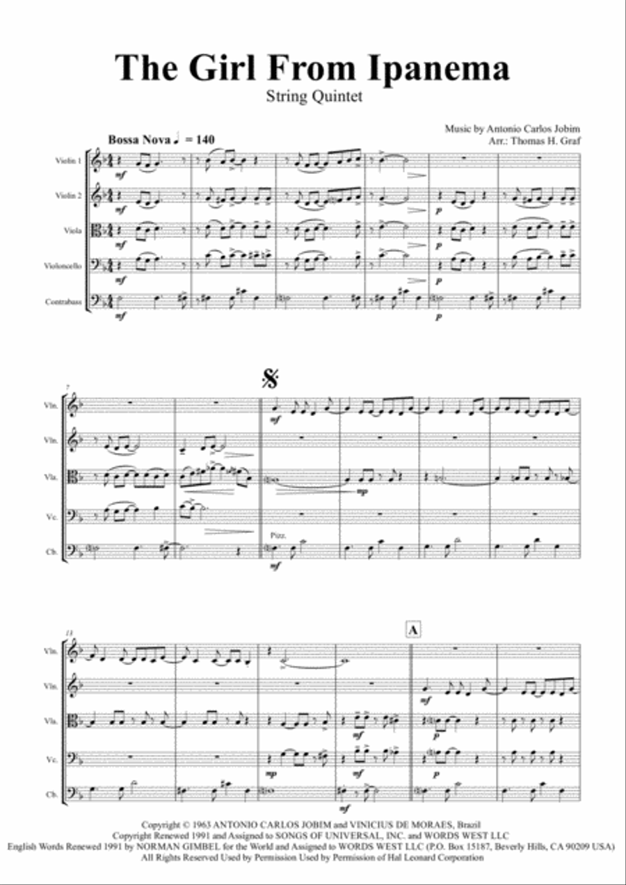 The Girl From Ipanema (Garota De Ipanema) String Quintet scores gallery preview page 1