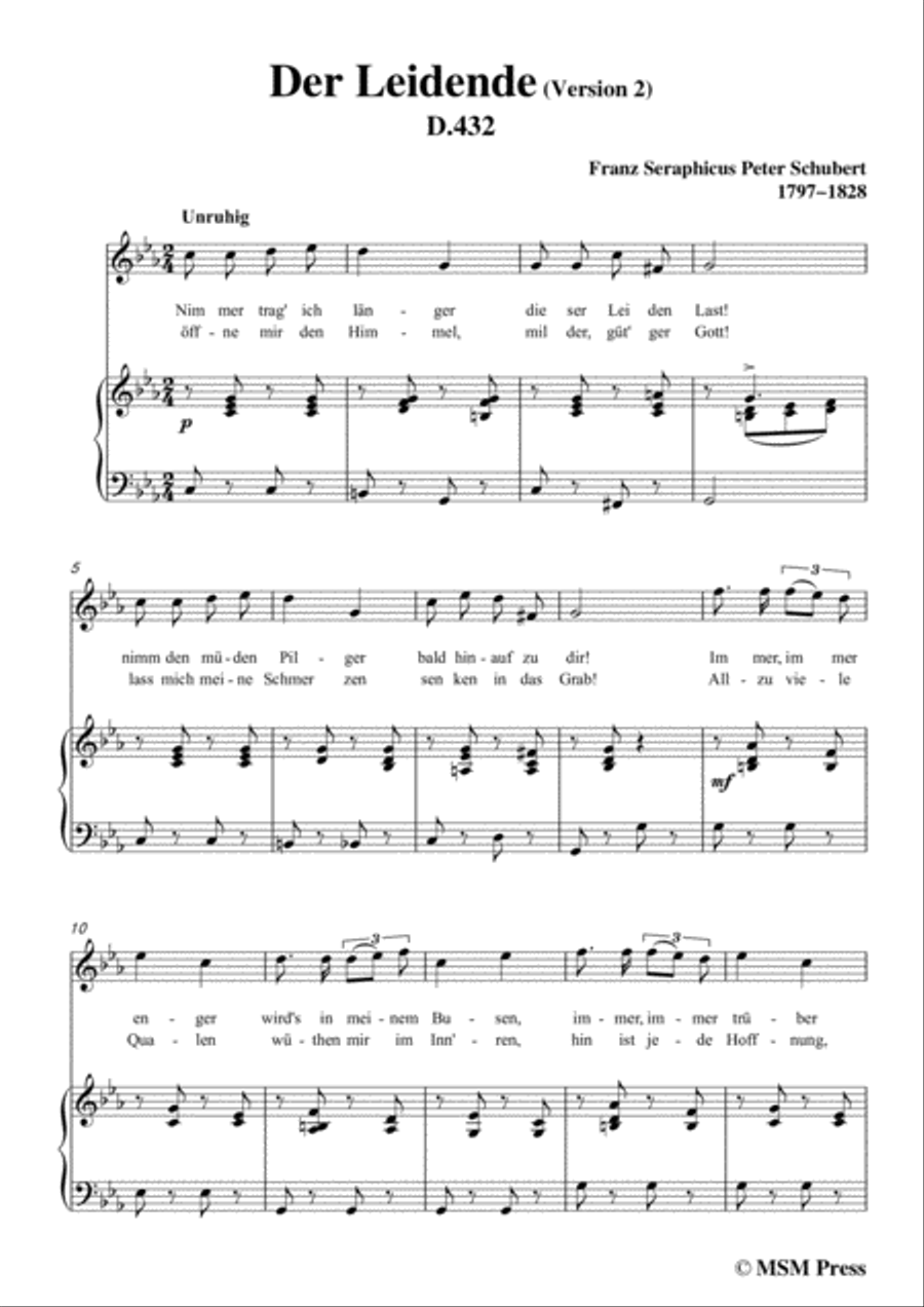 Schubert-Der Leidende (The Sufferer,Version 2),D.432,in c minor,for Voice&Piano Voice scores gallery preview page 3