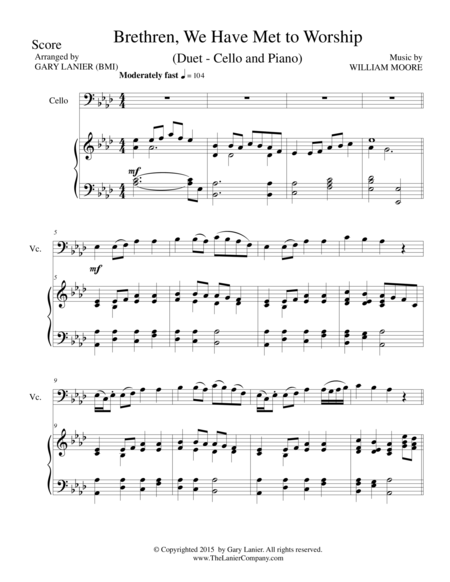 BRETHREN, WE HAVE MET TO WORSHIP (Duet – Cello and Piano/Score and Parts) image number null