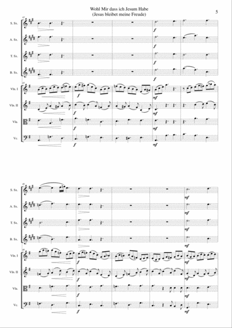 Wohl mir dass ich Jesum habe (Jesu joy of man's desiring) for saxophone quartet and strings Tenor Saxophone scores gallery preview page 5