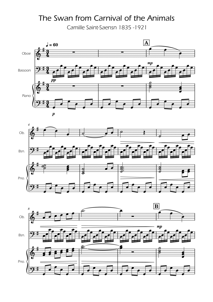 Book cover for The Swan - Saint-Saens - Oboe and Bassoon Duet w/ Piano