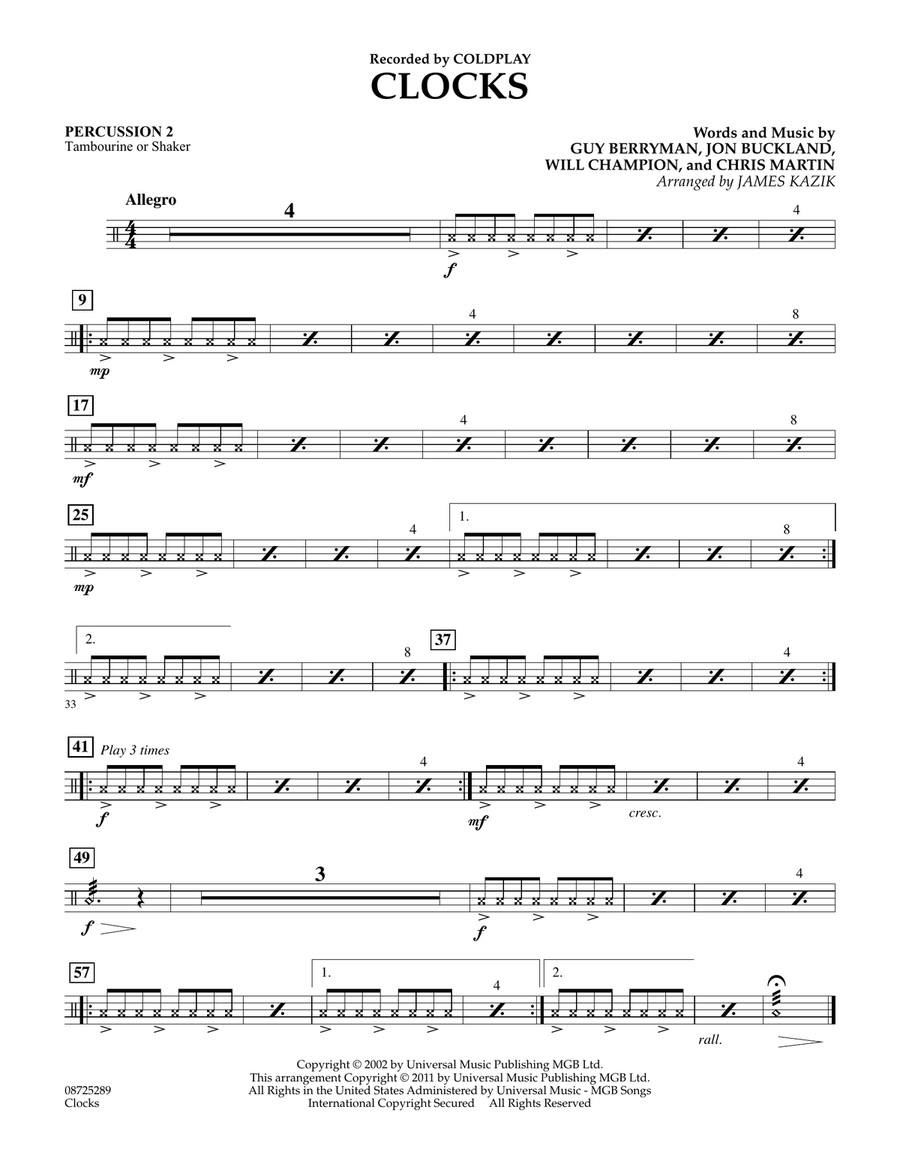 Clocks - Percussion 2 Concert Band scores gallery preview page 1