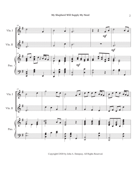 My Shepherd Will Supply My Need (Psalm 23): Trio for Two Violins and Piano image number null
