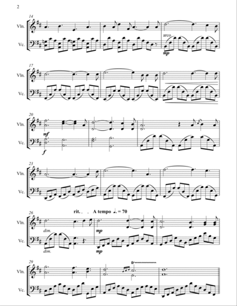 O Holy Night - Full Length Violin & Cello Arrangement by The Chapel Hill Duo String Duet scores gallery preview page 3