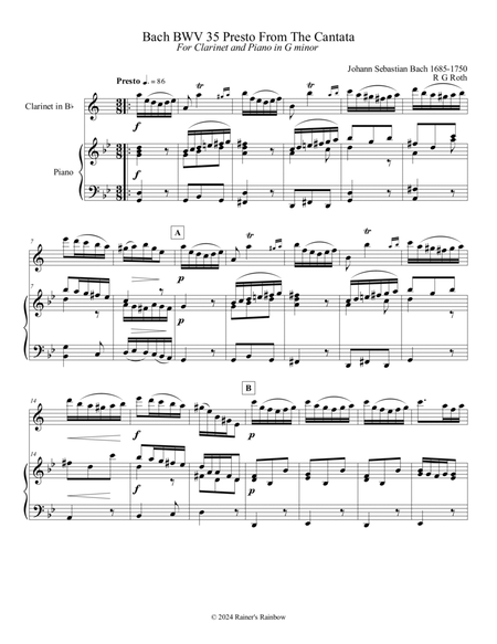 Bach BWV 35 Presto From The Cantata in Gm for Clarinet and Piano
