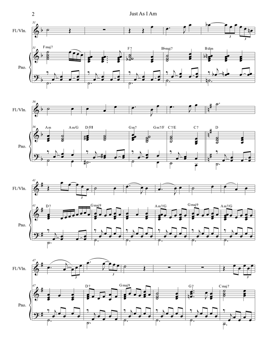 Just As I Am (for Flute or Violin solo and Piano) Flute scores gallery preview page 3