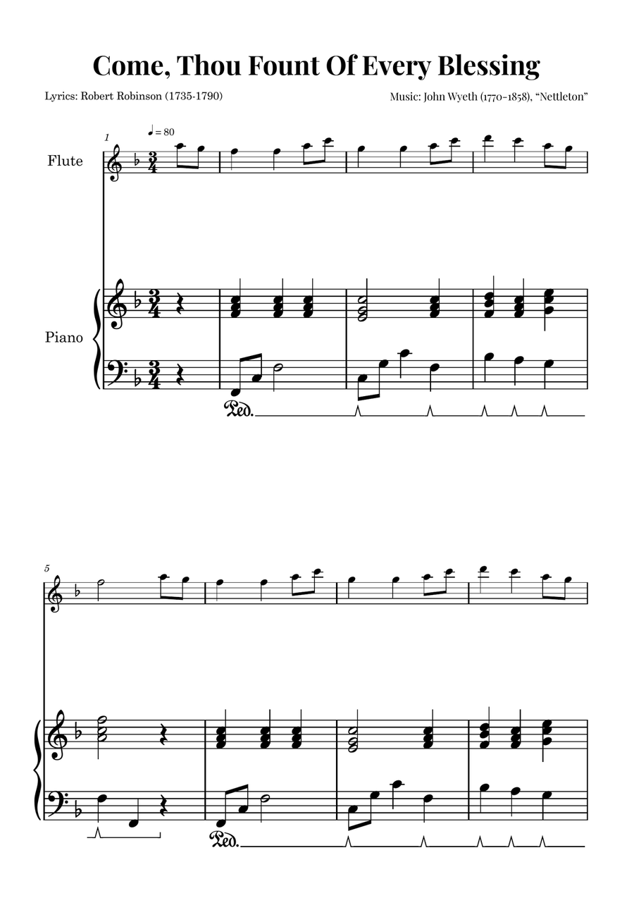 NETTLETON (Come, Thou Fount Of Every Blessing) | EASY ARRANGEMENT Flute Solo scores gallery preview page 1