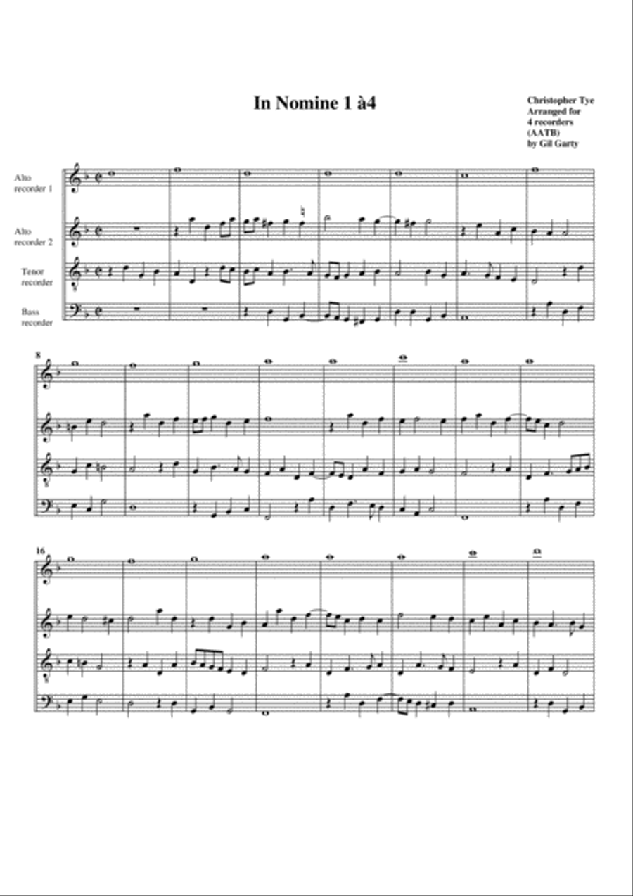 In Nomine no.1 a4 (arrangement for 4 recorders) Recorder scores gallery preview page 1