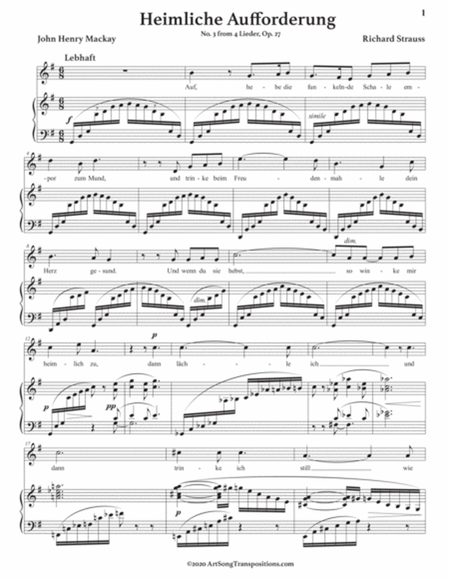 STRAUSS: Heimliche Aufforderung, Op. 27 no. 3 (transposed to G major)