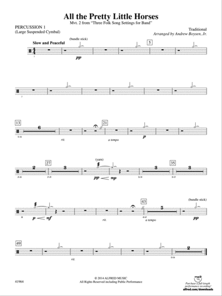 All the Pretty Little Horses: 1st Percussion Concert Band scores gallery preview page 1