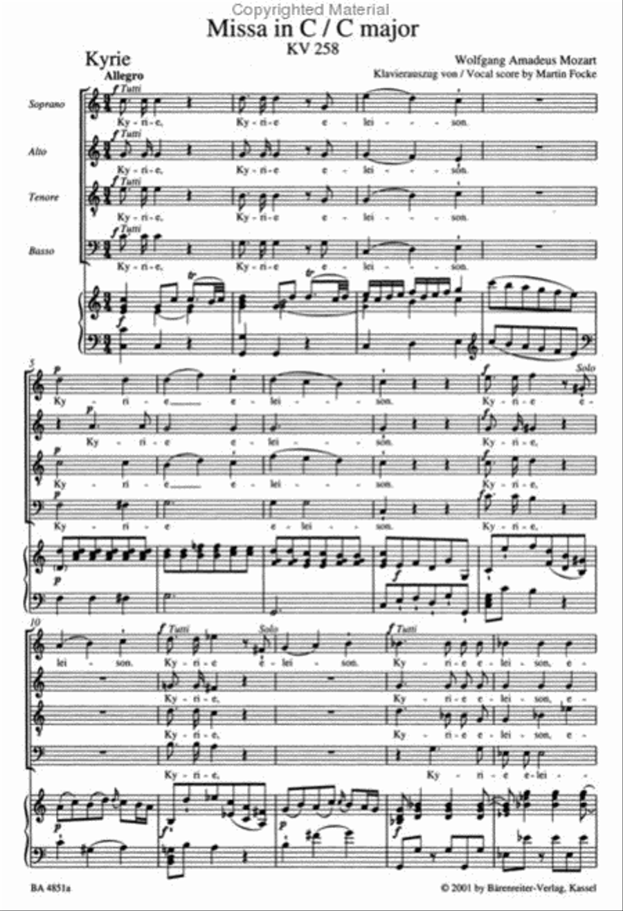 Missa C major, KV 258 4-Part scores gallery preview page 2