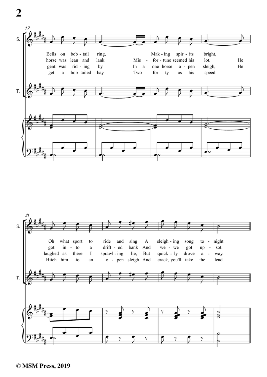 Pierpont-Jingle Bells(The One Horse Open Sleigh),in B Major,for Quatre Chorales 4-Part scores gallery preview page 4