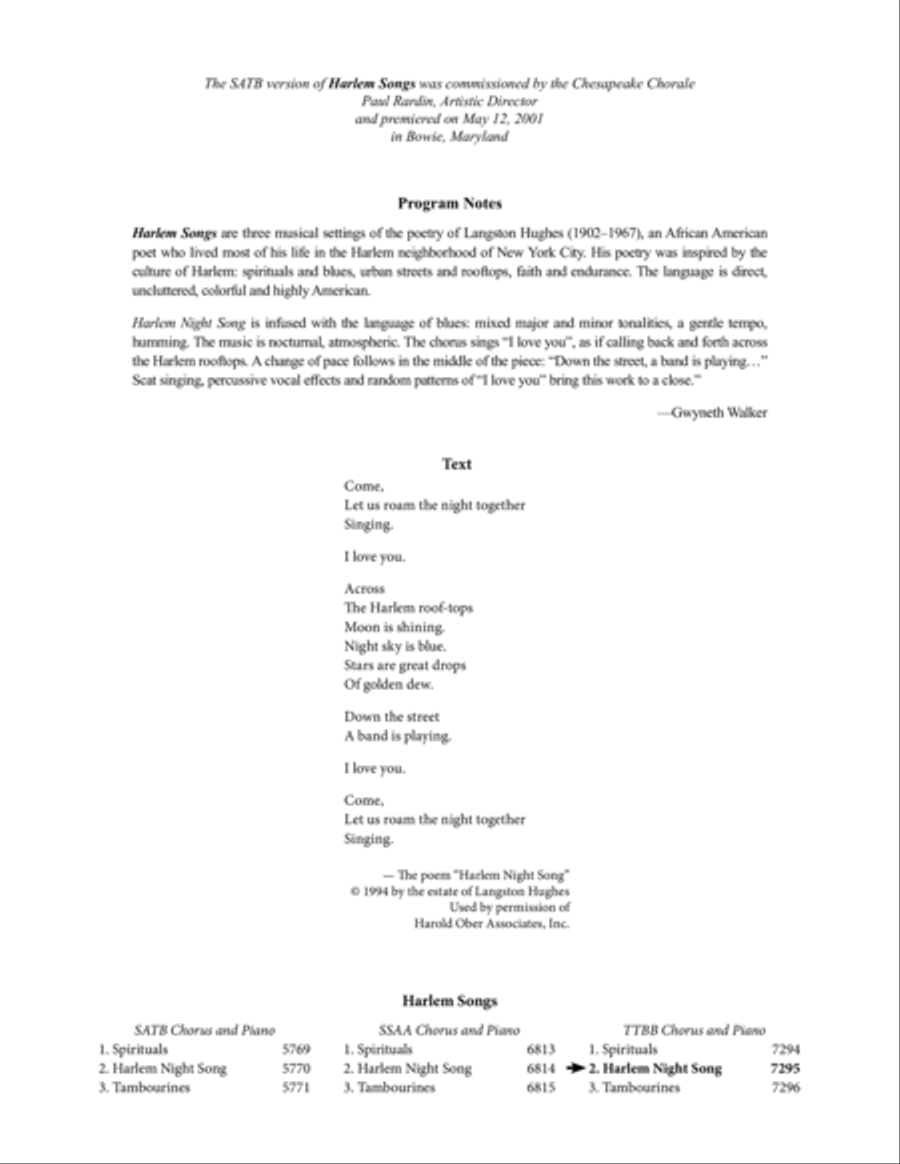 Harlem Night Song from Harlem Songs TTBB scores gallery preview page 2