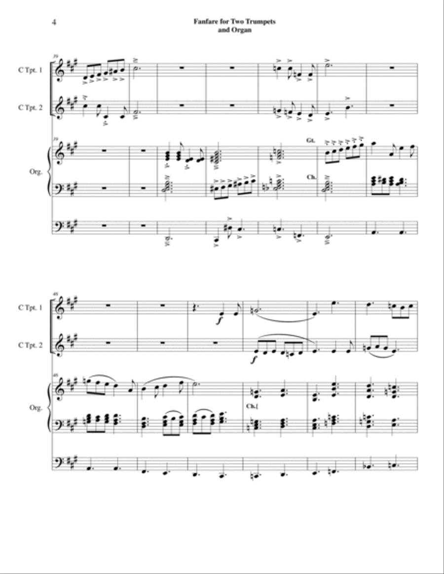 Fanfare for Two Trumpets and Organ Trumpet Duet scores gallery preview page 5