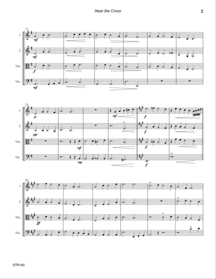 NEAR THE CROSS - STRING QUARTET (or 3 Violins & Viola) - unaccompanied String Quartet scores gallery preview page 2