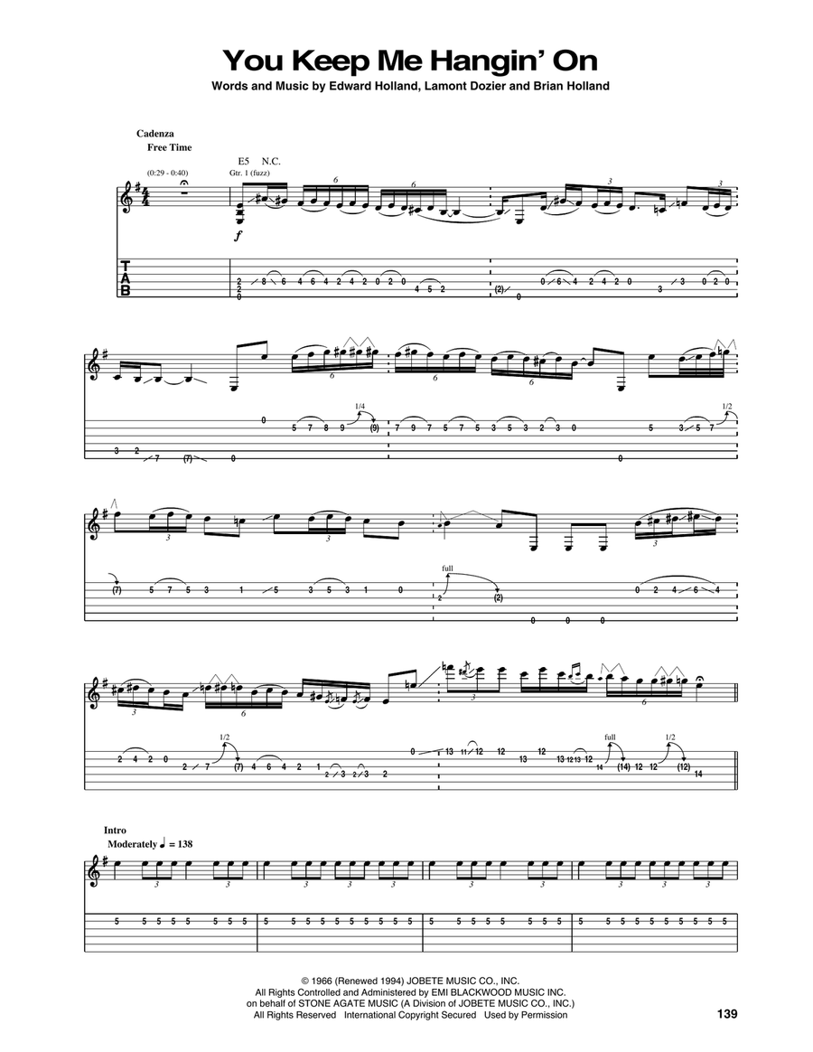 You Keep Me Hangin' On You Keep Me Hangin' On Guitar Tablature scores gallery preview page 1